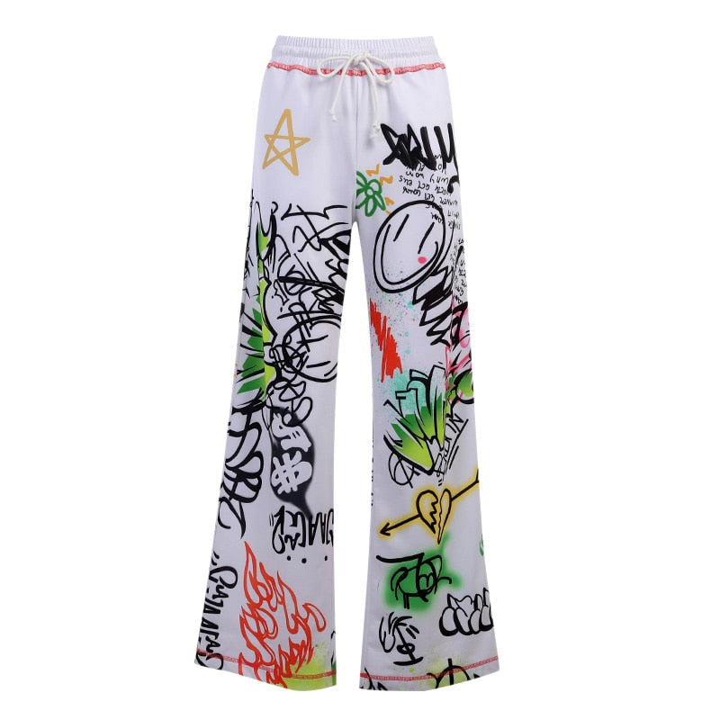 Grunge Graffiti Straight White Pant