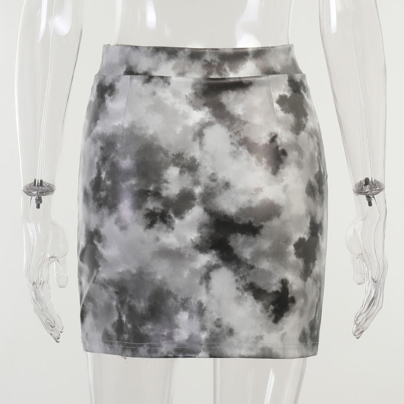 Fairy Grunge Grey Tie Dye PU Skirt