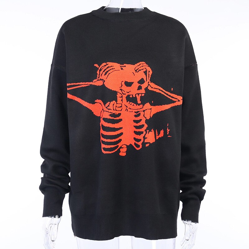 Women Gothic Punk Skull Pattern Sweater freeshipping - Chagothic