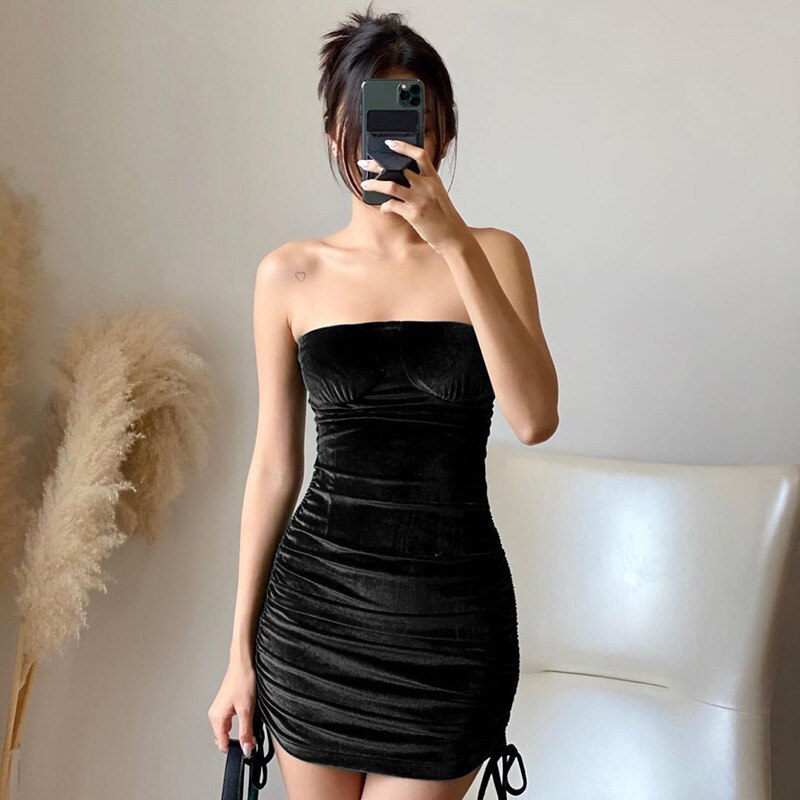 Off Shoulder Bandage Vintage Black Dress