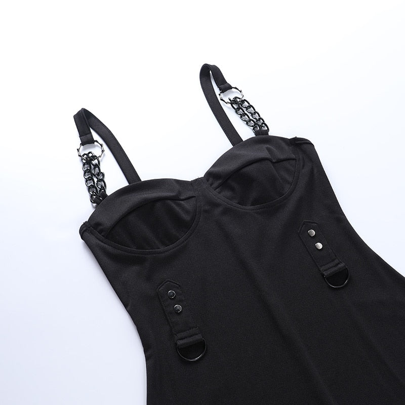 Metal Chain Black Mini Dress
