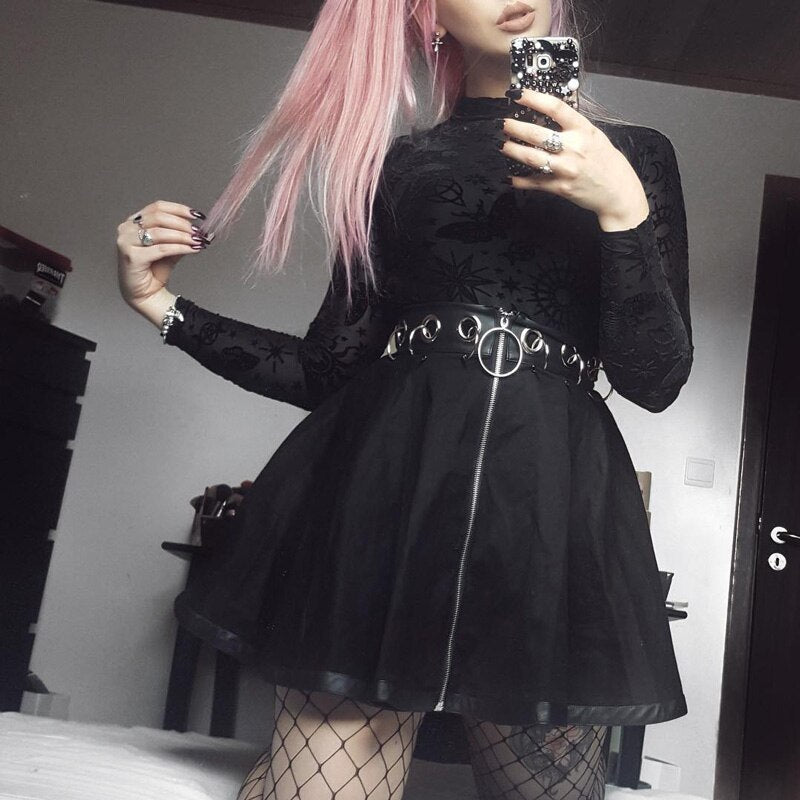 Gothic Punk Ring Zipper Skirt freeshipping - Chagothic