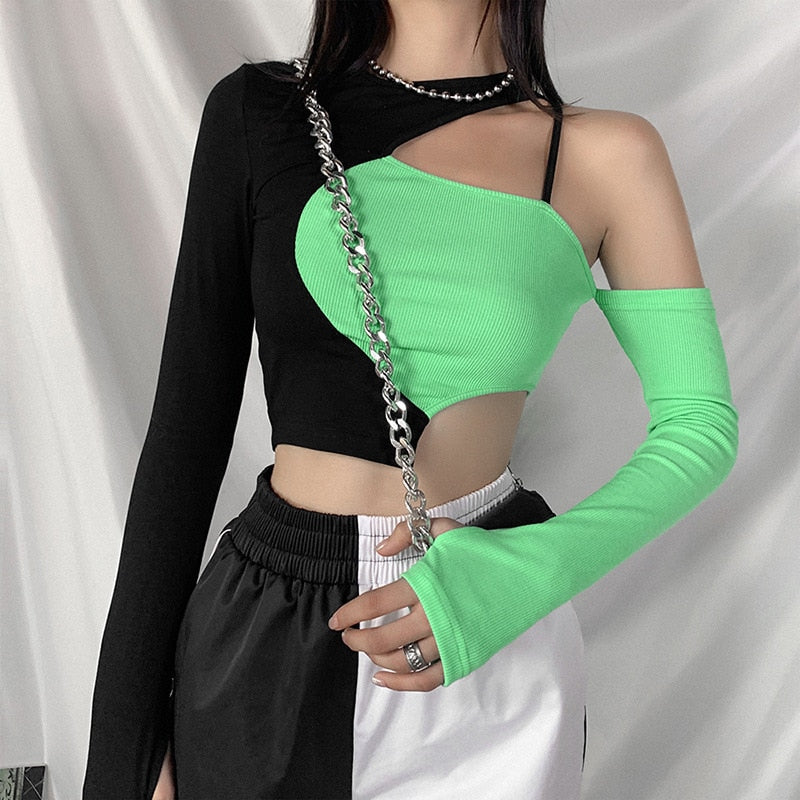 Gothic Punk  Green Patchwork Top freeshipping - Chagothic