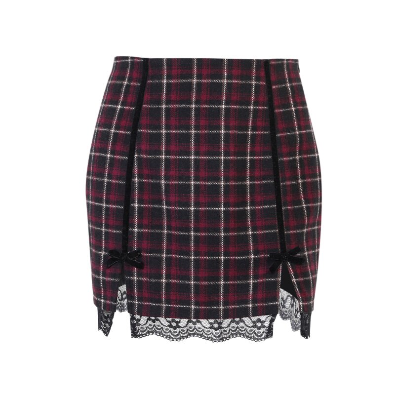 Chic Lace Trim Slit Mini Skirt