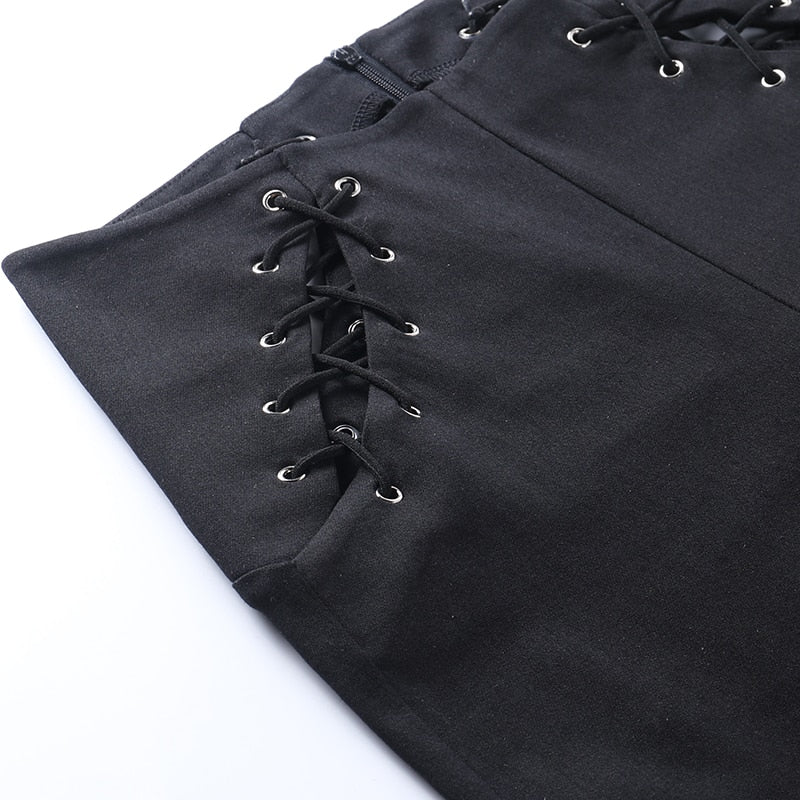 Grunge Punk Eyelet Lace Up Pant