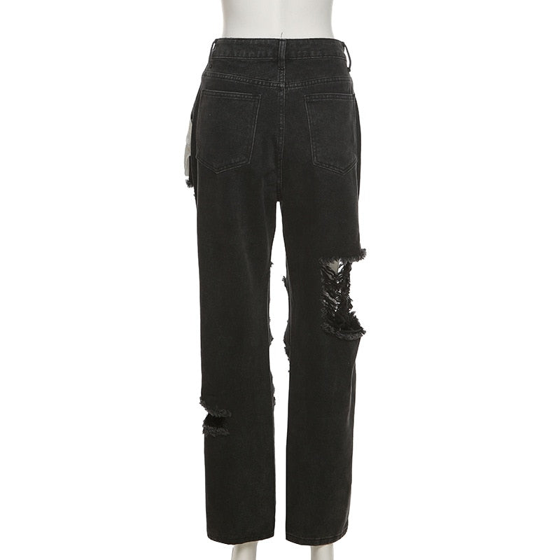 Grunge Sexy Hollow Out Black Pant