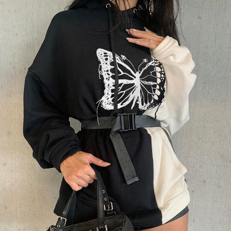 Gothic Butterfly Print Black Hoodie freeshipping - Chagothic