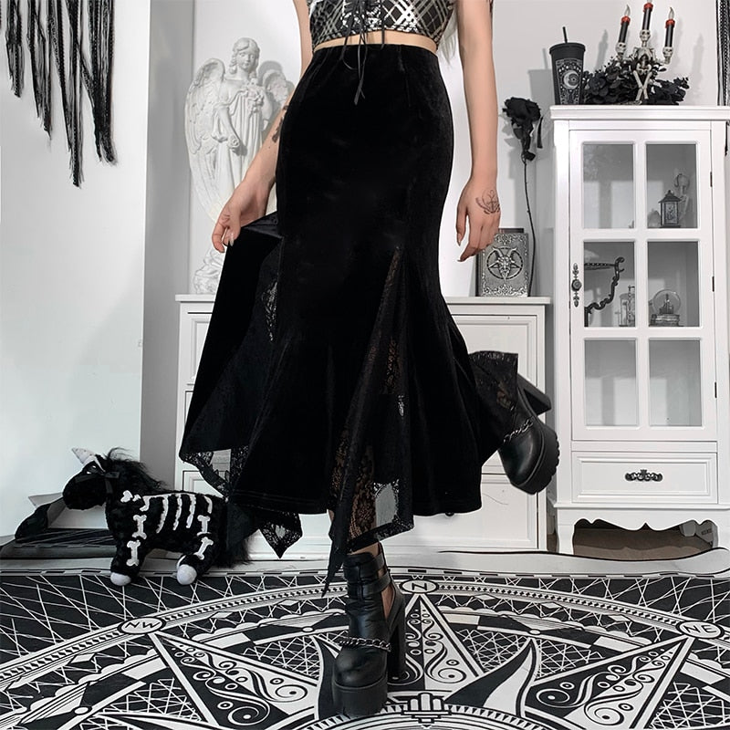 Goth Vintage Black Long Skirt freeshipping - Chagothic