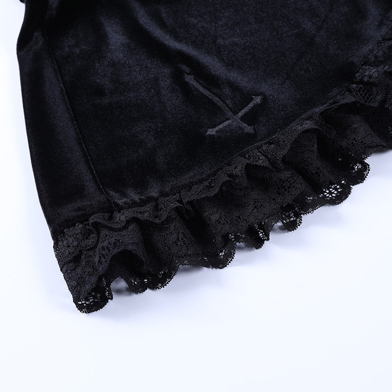 Gothic Vintage Lace Velvet Emo Skirt
