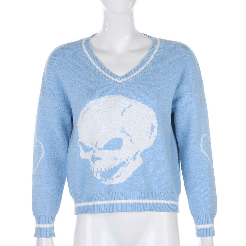 Goth Grunge Skull Graphic Sweater freeshipping - Chagothic