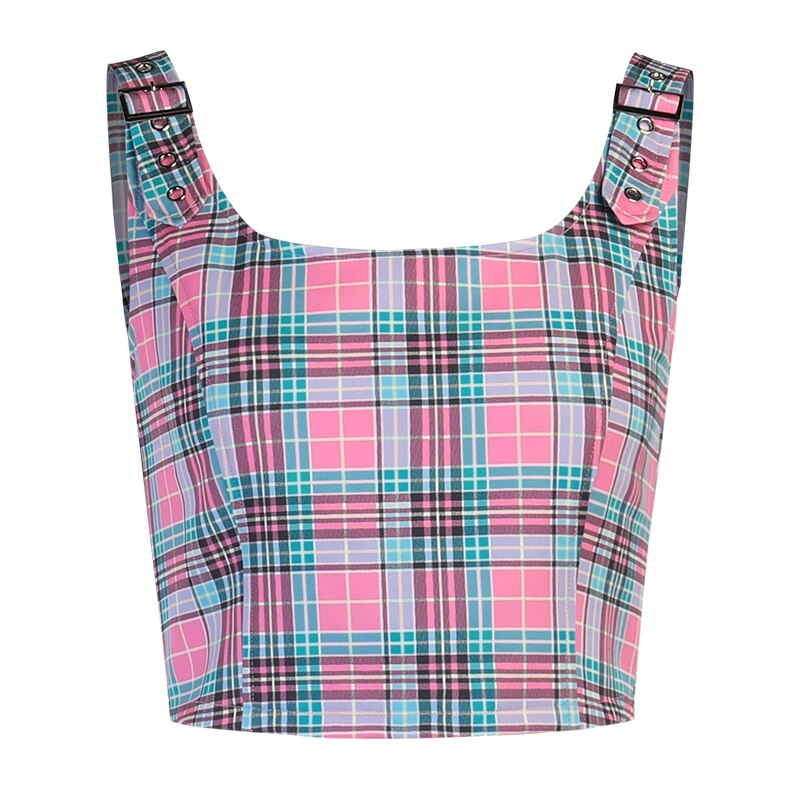 Gothic Plaid Metal Buckle Top