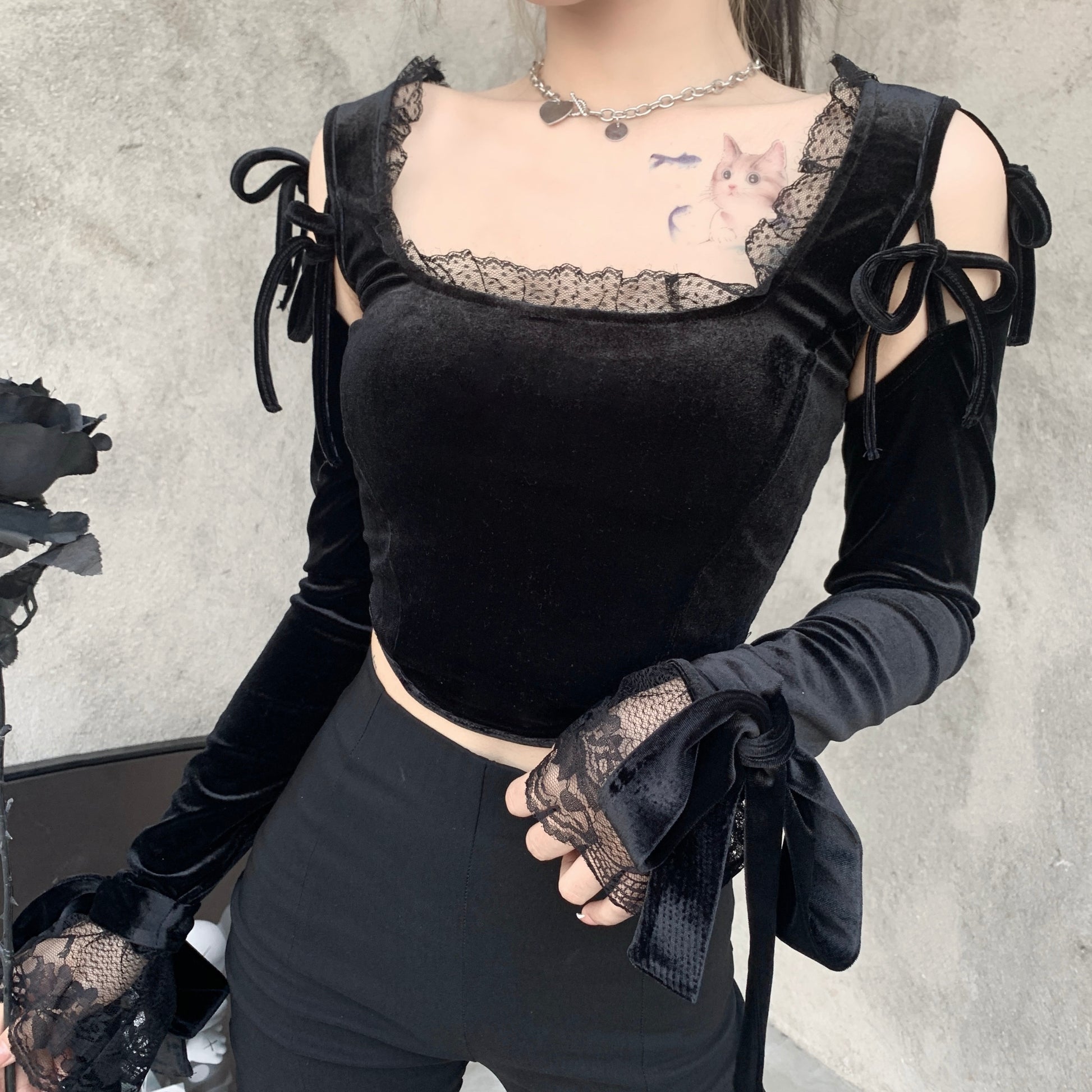 Lace Black Crop Top Goth freeshipping - Chagothic