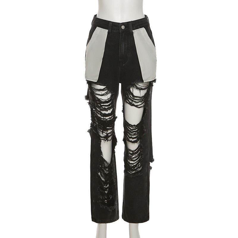 Grunge Sexy Hollow Out Black Pant