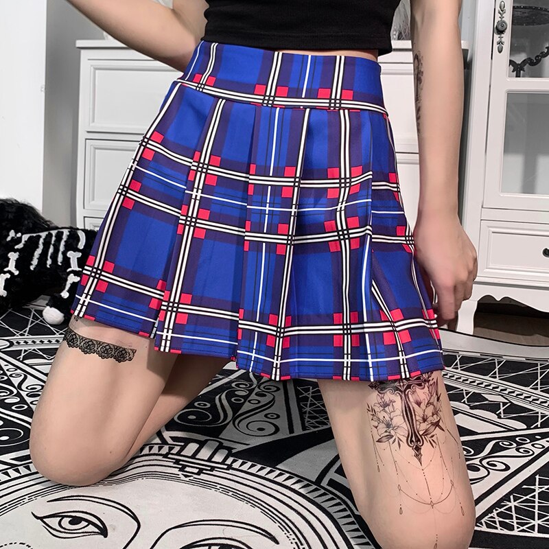 Streetwear Plaid Pleated Mini Skirt
