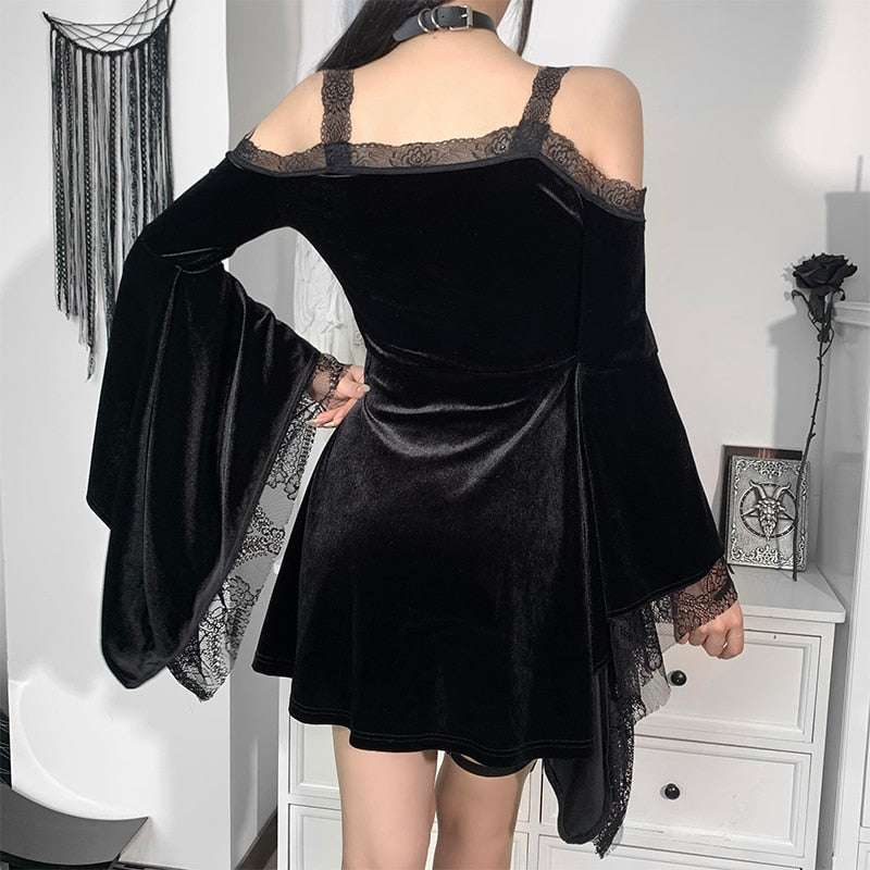 Sexy Flare Sleeve Black Dress