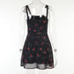 Vintage Lace Up Black Floral Print Dress