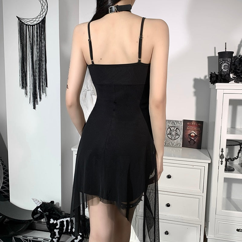Gothic Black Sexy Mesh Mini Dress