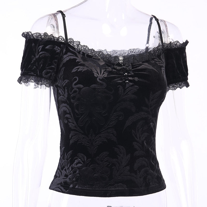 Gothic Off Shoulder Black Top freeshipping - Chagothic
