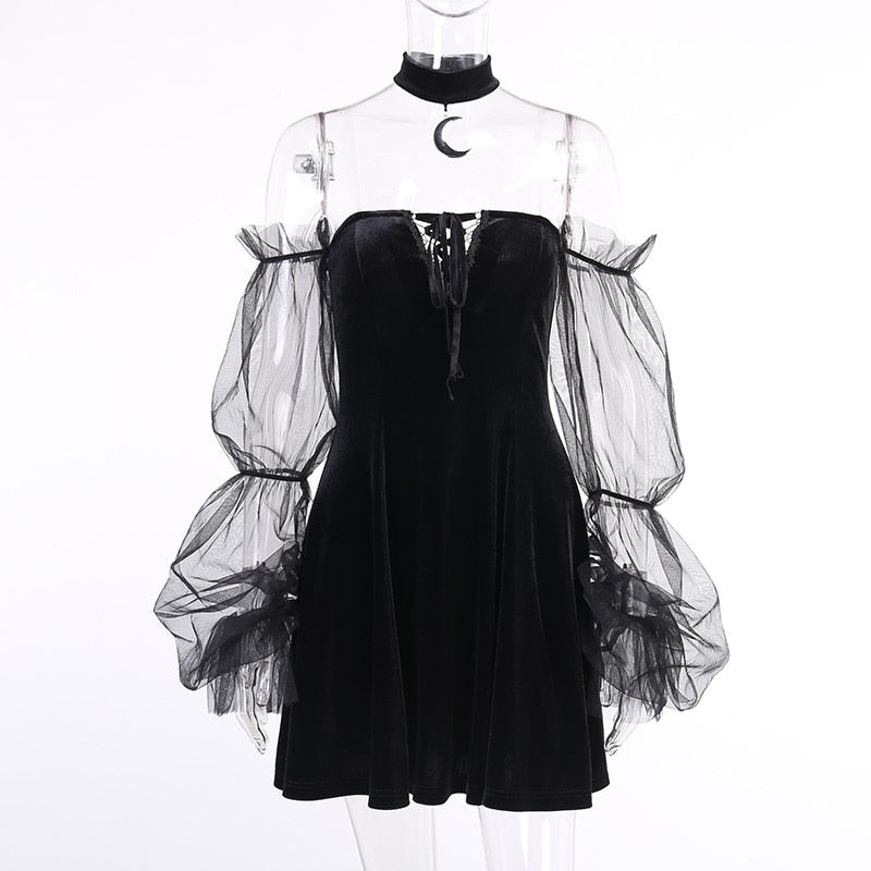 Gothic Vintage Sexy Lace Up Black Dress
