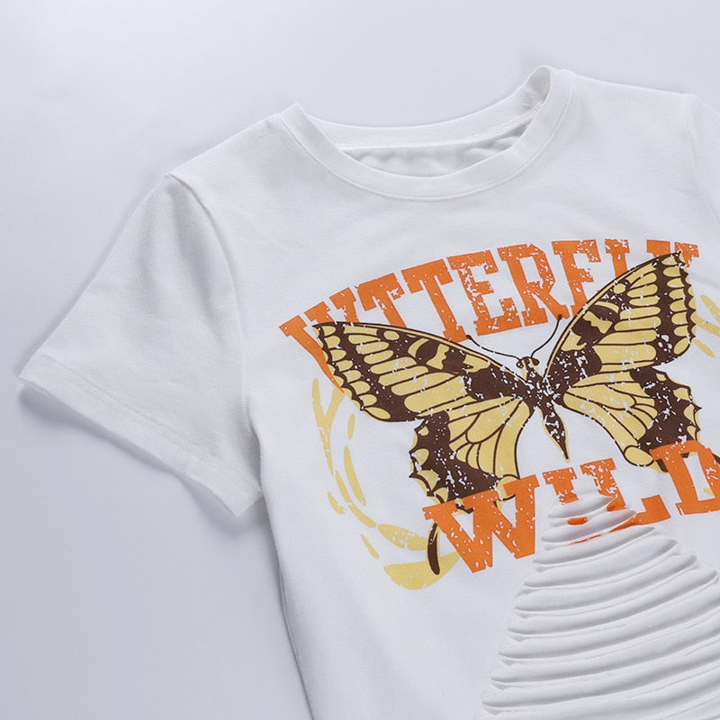 Grunge Butterfly Print T-Shirt Goth freeshipping - Chagothic