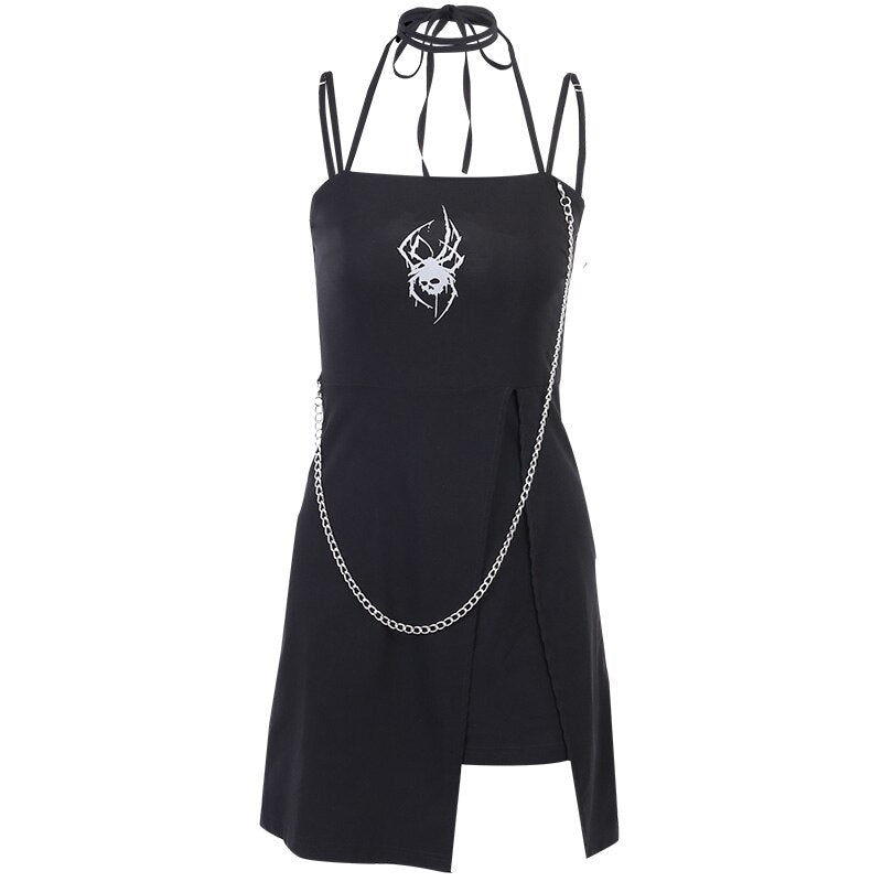 Gothic Punk Spider Reflective Print Dress