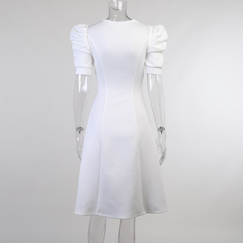 Vintage Sexy V Neck Solid White Dress