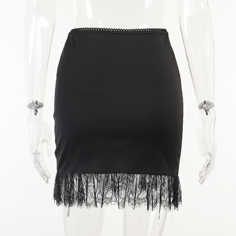 Gothic Sexy Lace Trim Bodycon Skirt