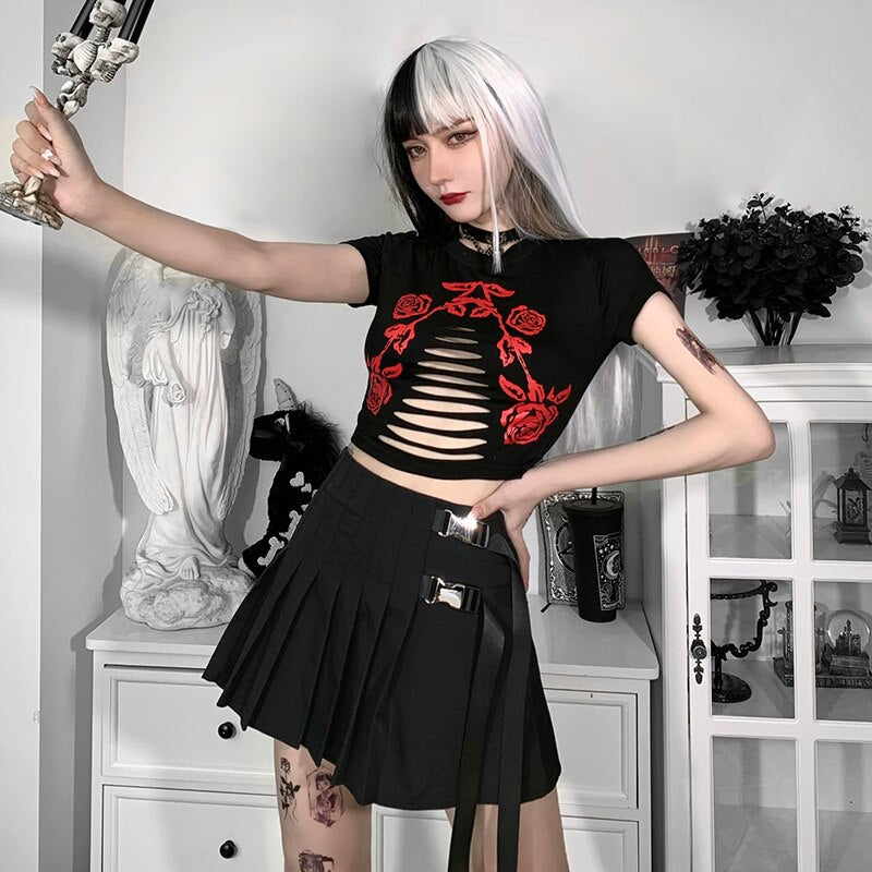 Punk Metal Buckle Black Skirt