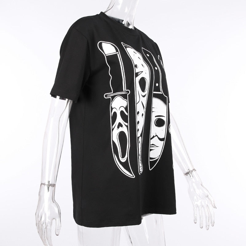 Skull Print Black T Shirt freeshipping - Chagothic