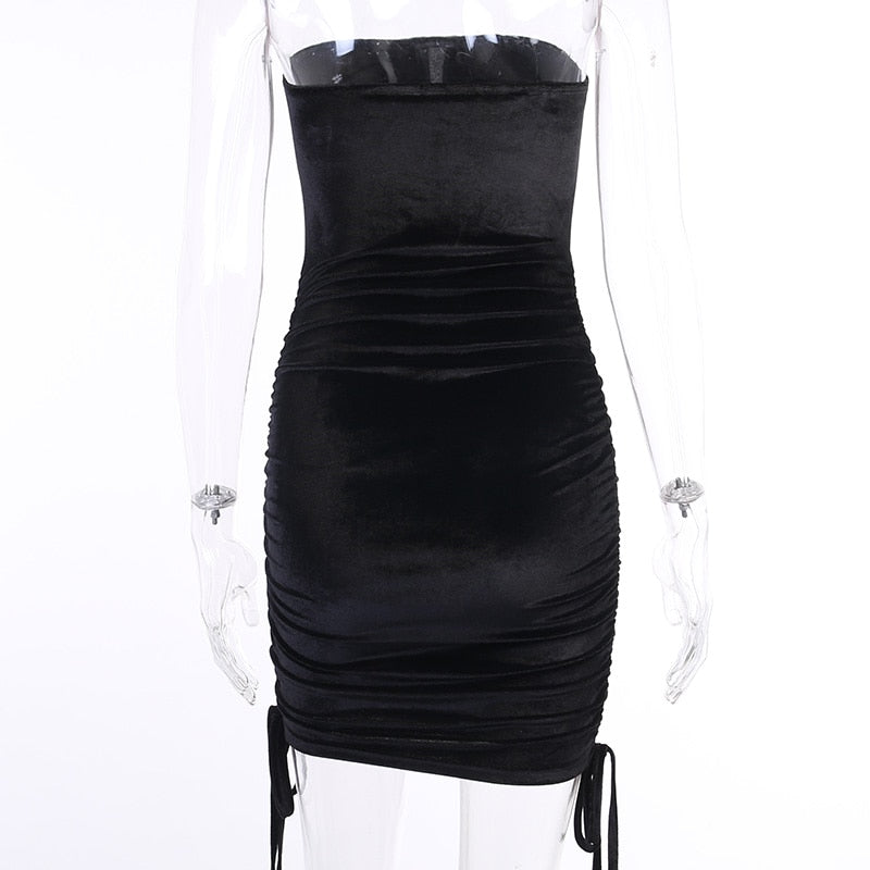 Off Shoulder Bandage Vintage Black Dress