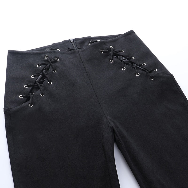 Grunge Punk Eyelet Lace Up Pant