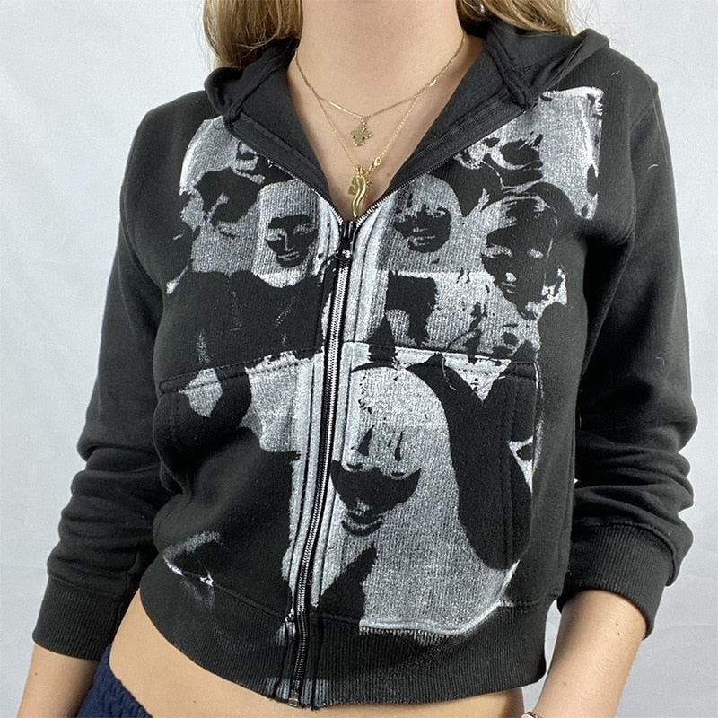 Goth Grunge Long Sleeve Pocket Hoodie freeshipping - Chagothic