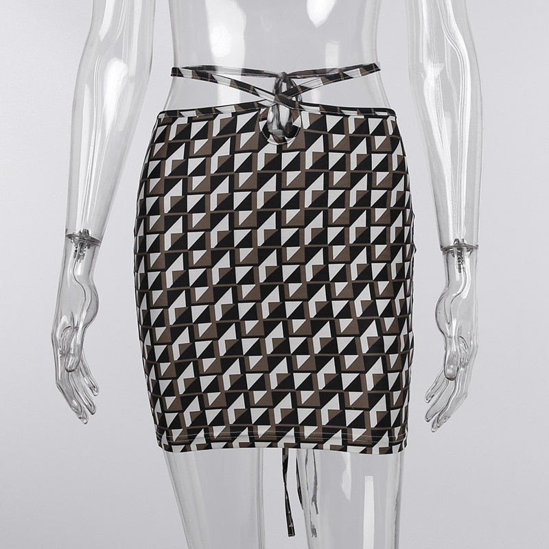 Sexy Brown Geometric Patten Skirt
