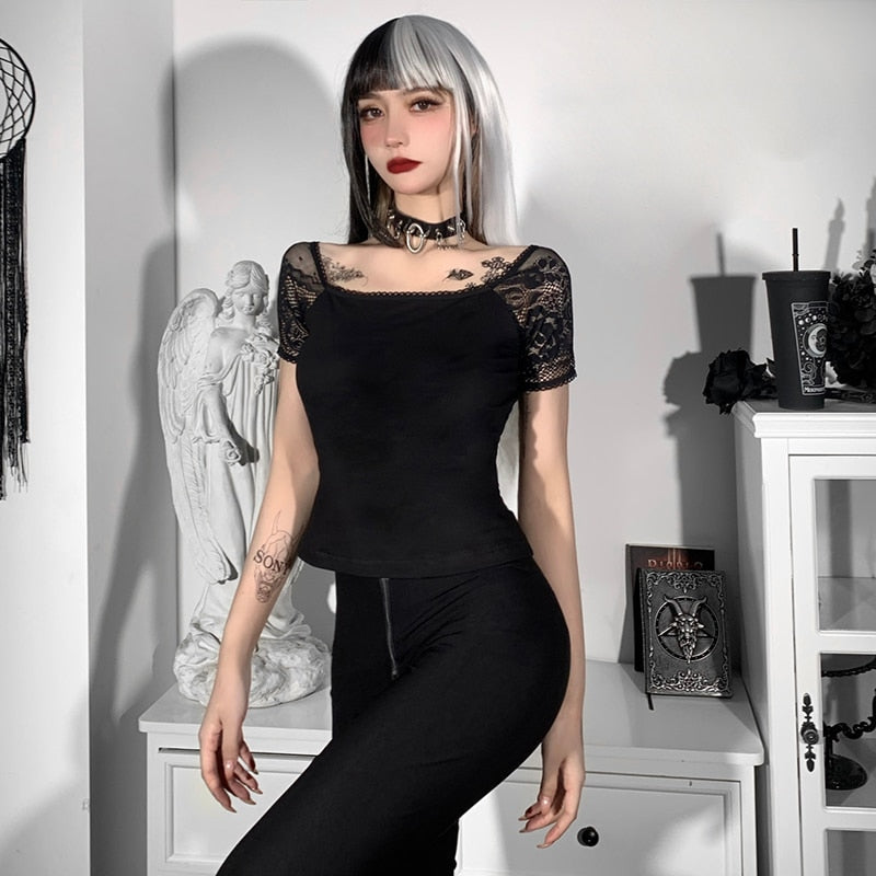 Gothic Sexy Bodycon Short Sleeve Top freeshipping - Chagothic