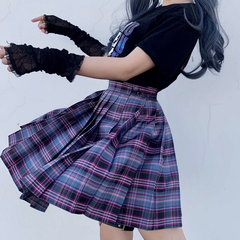 Gothic Plaid Pleated Sexy Skirt freeshipping - Chagothic