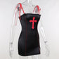 Gothic Cross Print Black Mini Dress