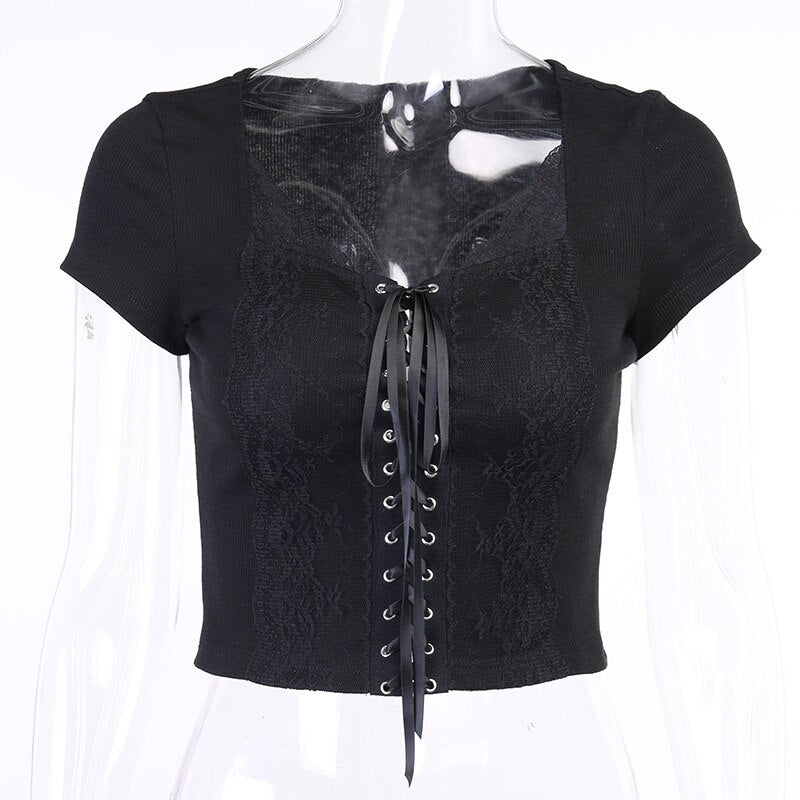 Gothic Lace Bodycon Crop Top freeshipping - Chagothic