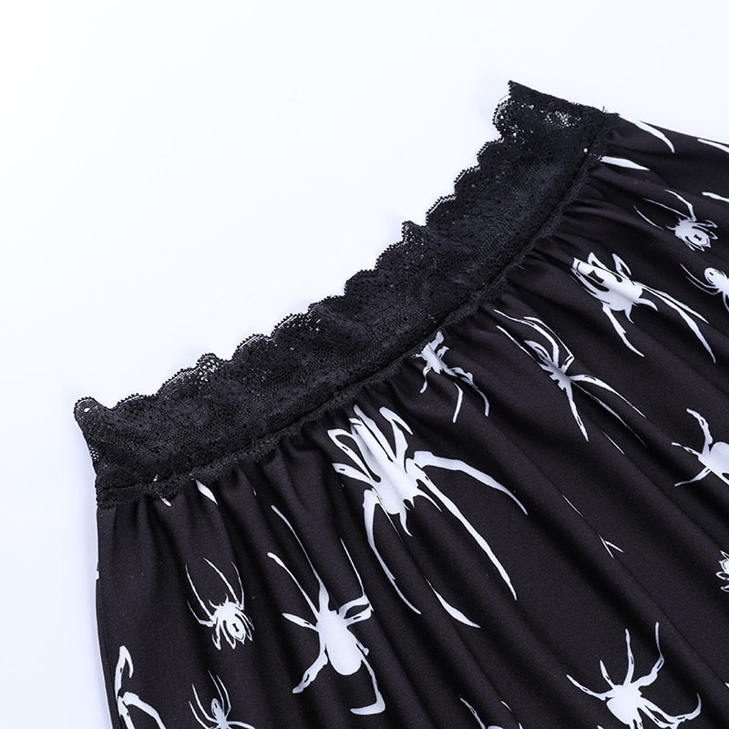 Gothic Spider Print Black Skirt