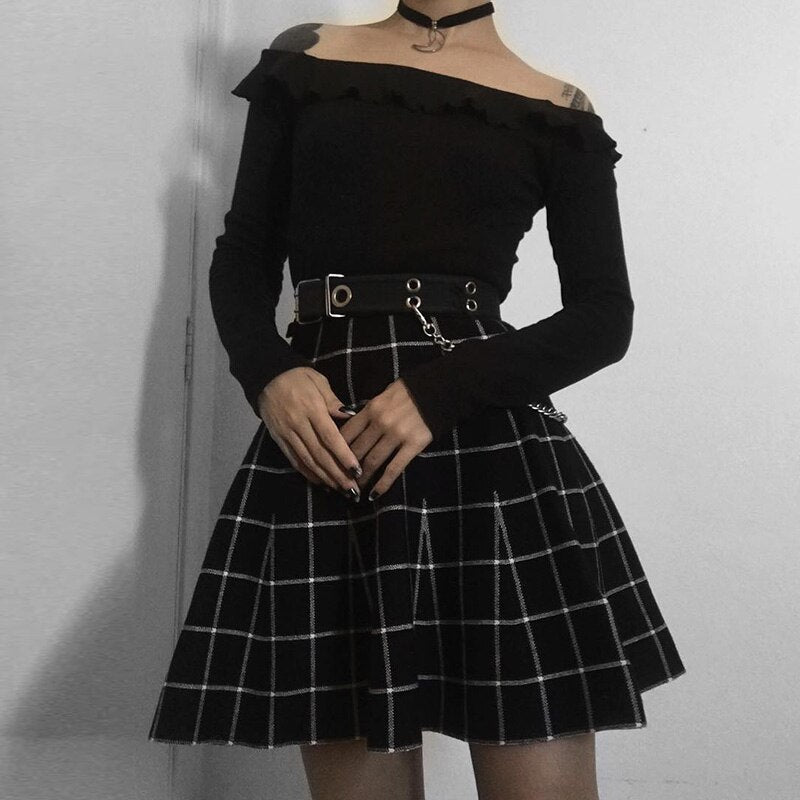Gothic Grunge High Waist Black Skirt