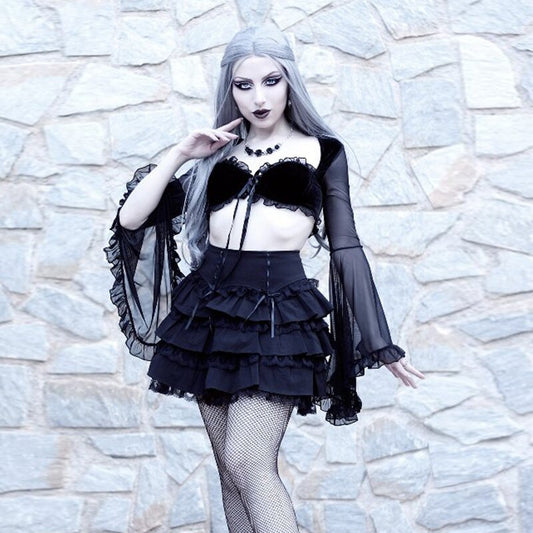 Gothic Sexy Velvet Ruffle T Shirt freeshipping - Chagothic