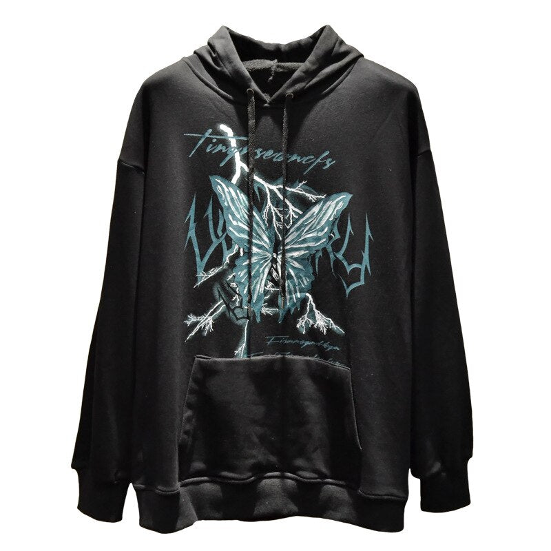 Gothic Oversize Butterfly Print Hoodie freeshipping - Chagothic