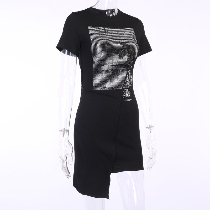 Punk Irregular Black Mini Dress