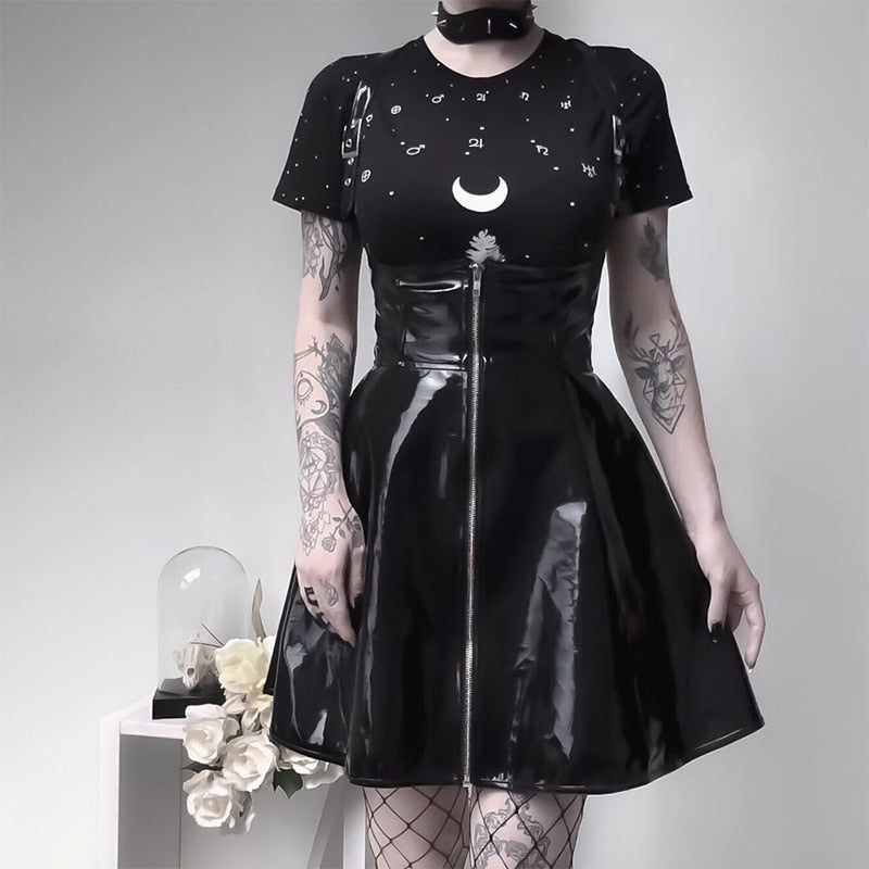 Gothic Leather Vintage Black Skirt freeshipping - Chagothic
