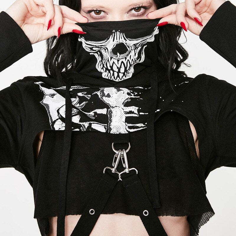 Gothic Punk Sexy Hollow Out Hooded Top freeshipping - Chagothic