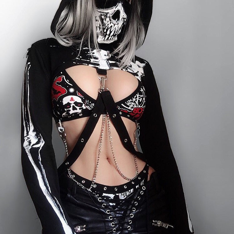 Gothic Punk Sexy Hollow Out Hooded Top freeshipping - Chagothic