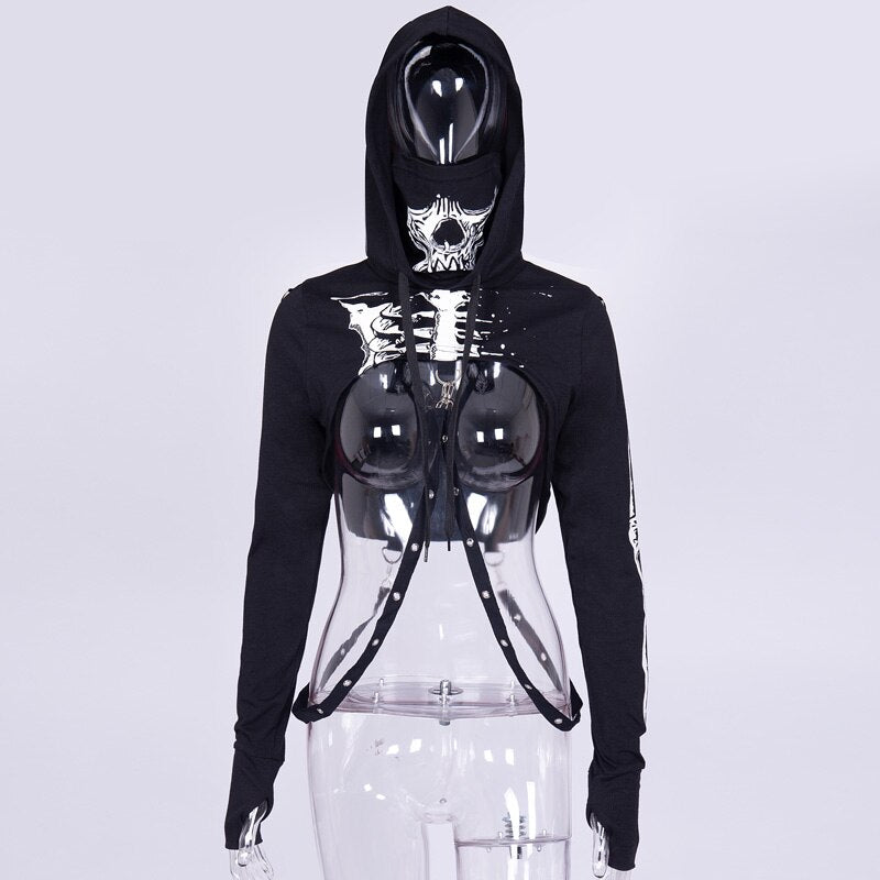 Gothic Punk Sexy Hollow Out Hooded Top freeshipping - Chagothic