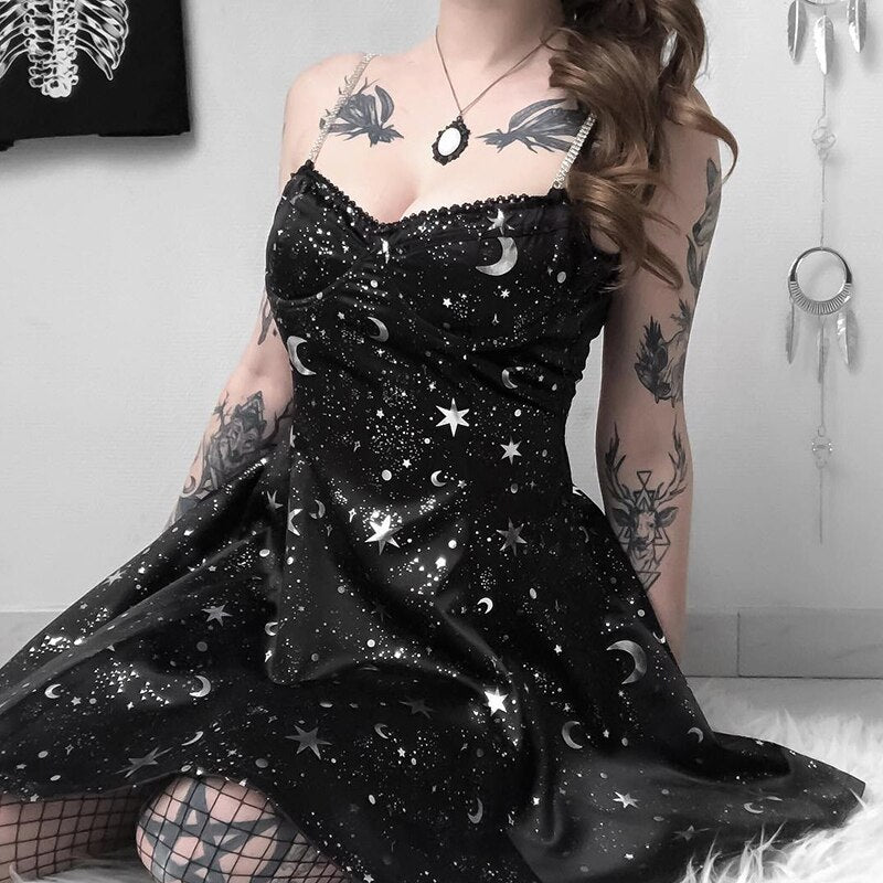 Gothic Dark Print Elegant Dress