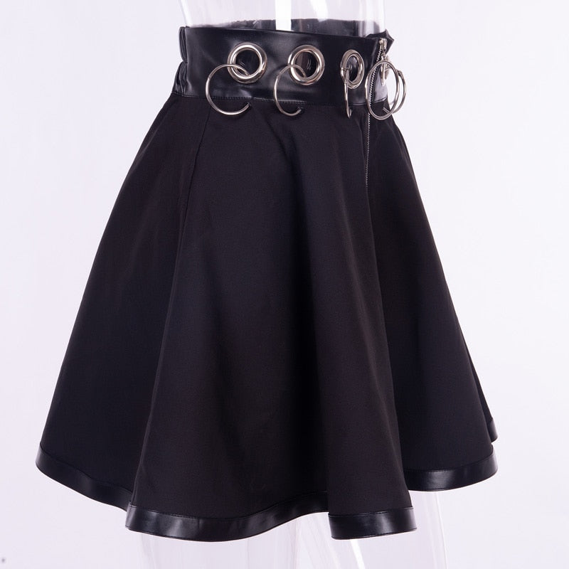 Goth Black Iron Ring Female Mini Skirt freeshipping - Chagothic