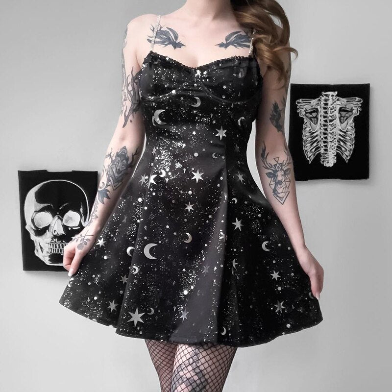 Gothic Dark Print Elegant Dress