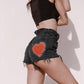 Heart Embroidery Black Shorts